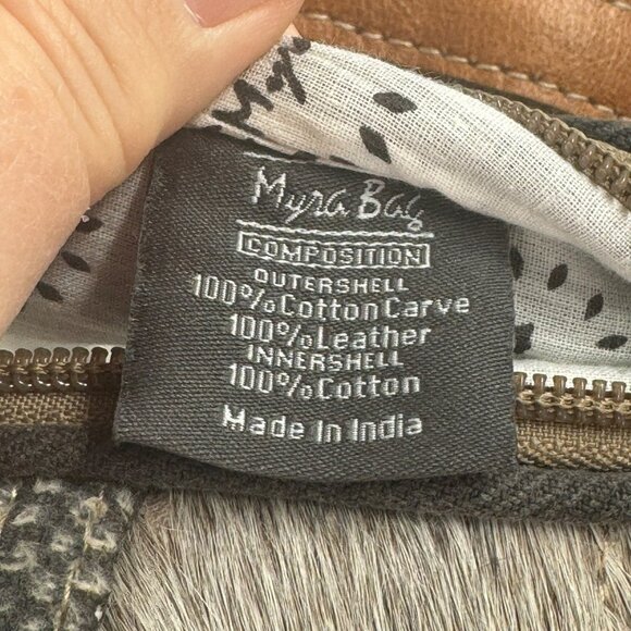 Myra Bag Multi-Colored Canvas Cowhide Leather Backpack Purse W/Adjustable Straps - Picture 9 of 10